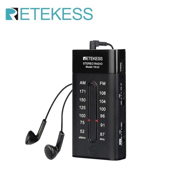 Radio Retekess Tr107 Mini radio de poche portable Fm Am Pointeur Tuning Support stéréo Bbs Mega Bass avec écouteurs pour la marche, le jogging, la salle de sport