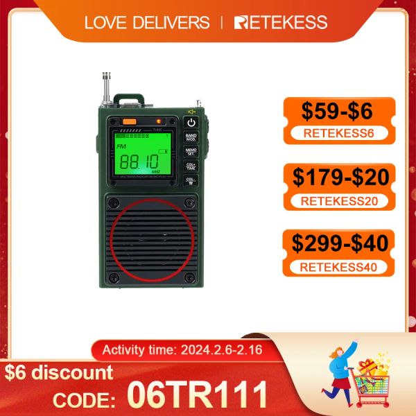 Radio RETEKESS TR111 Radio FM Radios portátiles AM FM Mini Ham Radio Corto Corto Amateur Radio Multiband SW VHF WB despertador