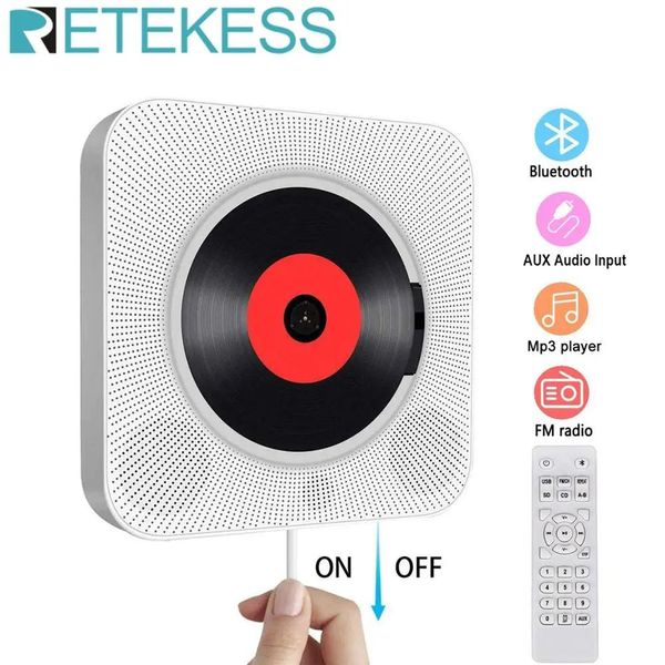 Radio Retekess TR609 Reproductor de CD montado en la pared Sonido envolvente Radio FM Bluetooth USB Disco MP3 Reproductor de música portátil Control remoto Hogar