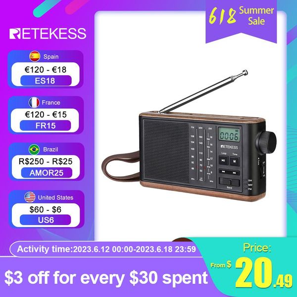 Radio Retekess Tr613 Radio rétro Portable Fm/am/sw 3 bandes Support pour personnes âgées carte Tf chargement Usb entrée Audio stéréo prise pour écouteurs 3.5mm