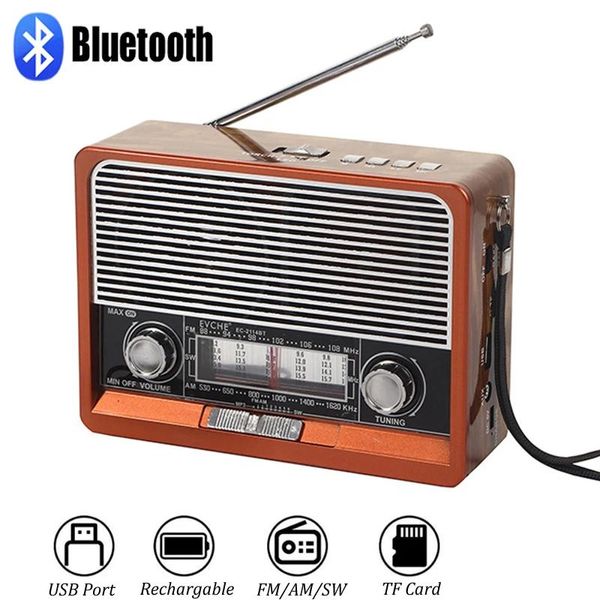 Radio rétro Fm/am/sw Radio Portable récepteur de Radio pleine bande haut-parleur Bluetooth extérieur lecteur de musique Mp3 avec torche fente Tfcard/usb/aux