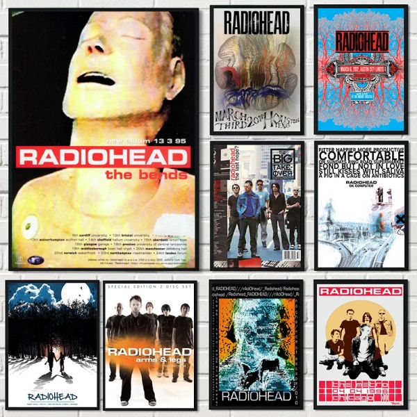 Radio Rock Band Radiohead Music Art Póster Retro Ok Computer Album Canvas Pintura Fotos de pared Decoración para el hogar para fanáticos del dormitorio Regalo