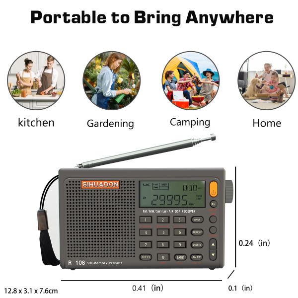 Radio SIHUADON R108 Digital Portable Radio Stéréo Stéréo FM LW SW MW AIR DSP Radio Receiver Am LCD Sound Alarm Fonction Fonction pour la radio extérieure