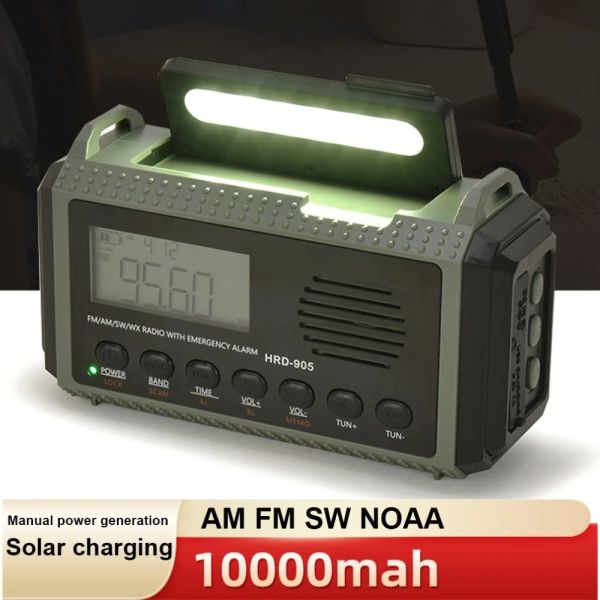 Radio solaire à manivelle 10000MAh Radio Portable AM FM SW NOAA Radio météo chargeur d'urgence extérieur équipement de Camping outil de survie