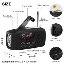 Radio solaire à manivelle, batterie externe, Radio météo AM/FM Portable avec lampe de poche, batterie externe d'urgence/alimentation