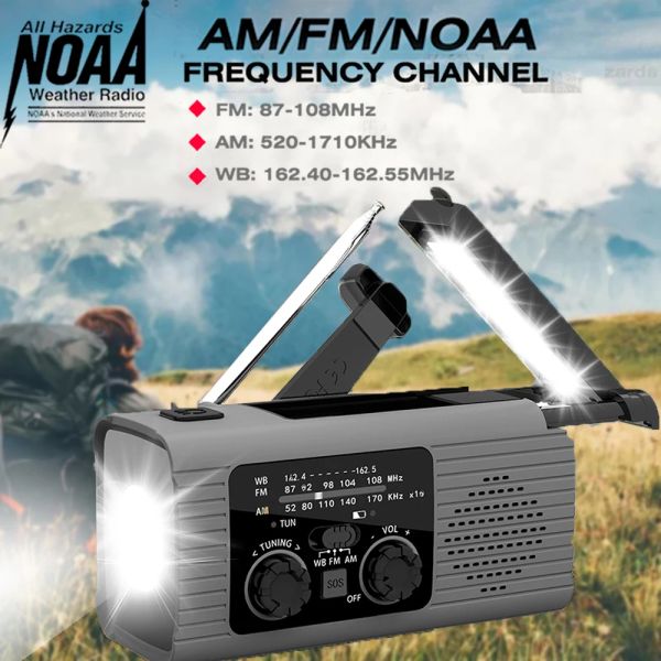 Radio solar radio radio recargable con luz LED manual recargable de emergencia de emergencia aventura impermeable luz de emergencia