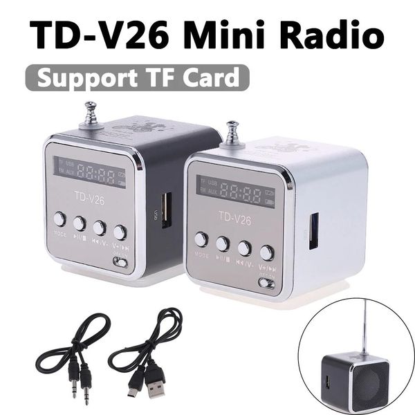 Radio TDV26 Mini 1,0 pulgadas, Radio FM, altavoces portátiles digitales con receptor de Radio FM, compatible con tarjeta TF, disco U para reproductor de música MP3