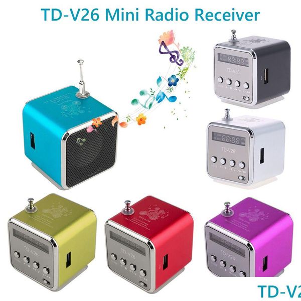 Radio TDV26 Mini FM Altavoces portátiles digitales Wreceiver Soporte Tarjeta TF Línea incorporada en O Interfaz de entrada U Disco 230830 Drop Deliver Dhyuv