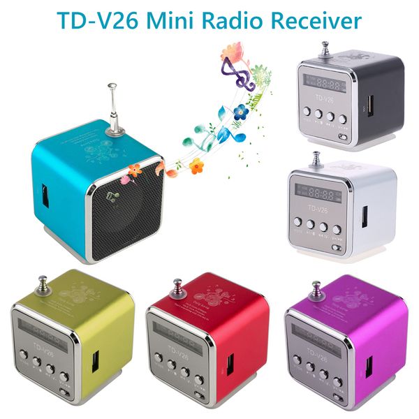 Radio TDV26 Mini FM Altavoces portátiles digitales wReceiver Soporte Tarjeta TF Línea incorporada en interfaz de entrada de audio U disco 230830