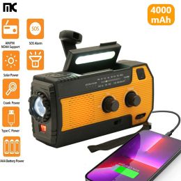 Radio Upgrade Multifunction Radio Receiver Hand Crank Solar USB FM/ AM/ NOAA WB 4000mAh Weather Radios Emergency Flashlight Power Bank