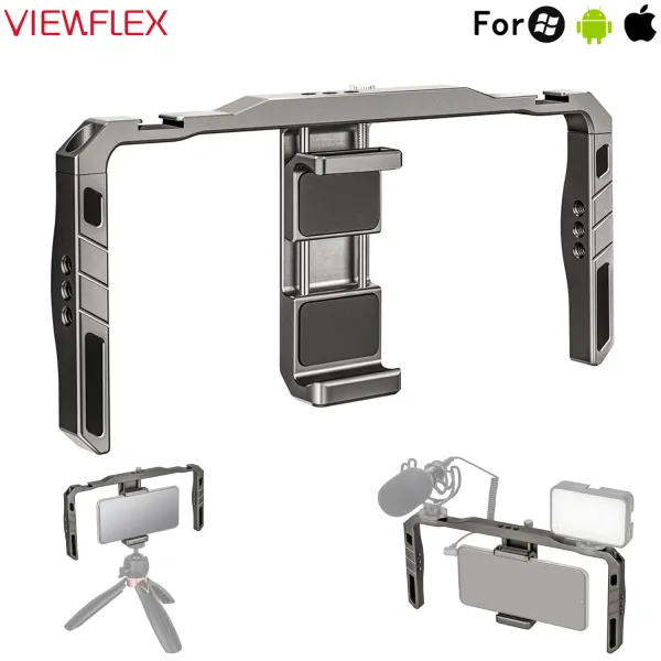 Radio Viewflex Roldable Smartphone Stabilisateur, cinéma Vlogging Rig Case Aluminium Alloy + ABS Universal Phone Cage, s'adapte pour iPhone