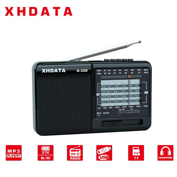 Radio Xhdata D328 Portable Radio AM FM SW 12 BANDES POCKET Radio avec DSP / MP3 Music Player et Tf Card Slot USB Mini FM Radio Receiver