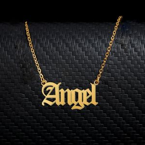 Angel Old English Name Collier en acier inoxydable 18k Gold pour femmes bijoux Plaque name