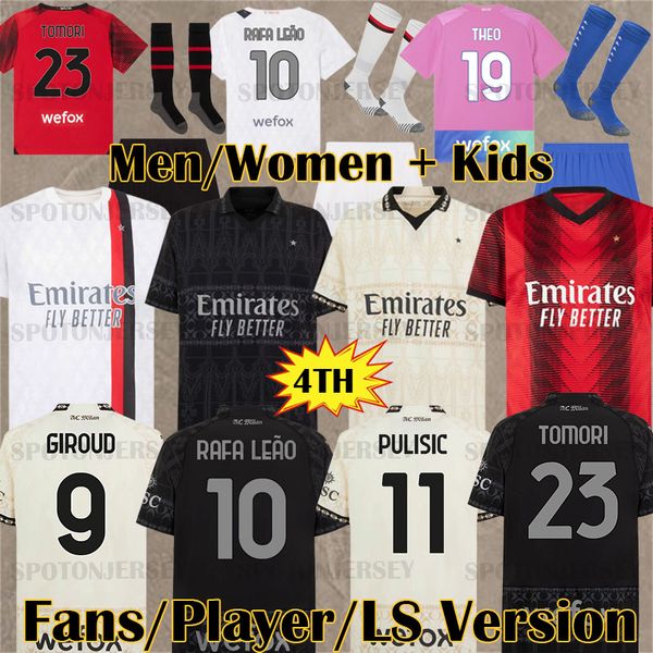 RAFA LEAO Ac Milans Camisetas de fútbol Camisetas GIROUD IBRAHIMOVIC 23 24 BENNACER PULISIC ROMAGNOLI REBIC 2023 2024 AC Milans Camiseta de fútbol Maillot Cuarto Negro GK