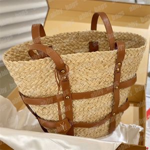 Ráfia Grass Bucket Bags Feminina Designer Compras Tote Praia Straw Shoulder Bags Luxo Holiday Basket Handbags Woman Shopper Purse