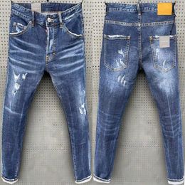 Ragged Lacquer Men's Slim Fit Patch Jeans elásticos Blue Tight Mendigo Pantalones de moda y de moda