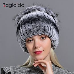 Raglaido bonthoeden voor vrouwen winter real rex konijn hoed bont bont vrouwelijke warme sneeuwkappen dames elegante prinses beanies cap 220817