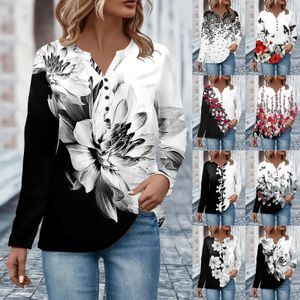 Raglan shirt met korte mouwen dames tee shirts dames herfst etnische bloemen baggy bohemien tops lang henley katoen 240308