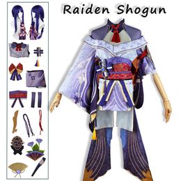 Perruque Raiden Shogun Genshin Impact Baal, chaussures, Costume de Cosplay, robe Kimono Sexy pour femmes, uniforme, chaussettes de jeu de rôle de fête