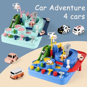 Rail Car Train Train Track Toys For Kids Montessori Children Racing Car Mechanical Adventure Brain Table Game Christmas Gifts Toy 220608