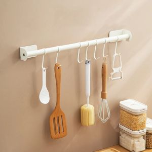 Rails 30/40 / 50 cm Crochet en acier en carbone Rack de tige suspendue Spatule Spatule Rangement Maulle de salle de bain maison de salle de bain Gadgets de rangement