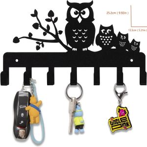 Rieles 7 ganchos llavero de Metal negro ganchos búho colgador de pared decoraciones multiusos para puerta cocina pasillo vestíbulo dormitorio