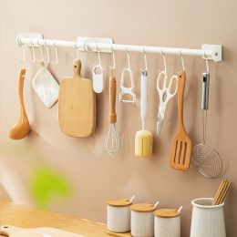 Rails Home Blanc Non Perforé Cuisine Crochet Rack Tige Suspendue Murale Spatule Étagère Cuillère Spatule Stockage Support Suspendu