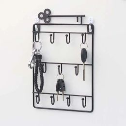 Rails Ijzer Wandgemonteerd 11 Hangers Haken Huis Muur Sleutels Houder Opknoping Organizer Rekken Threetier Plank Decoratie voor Thuis