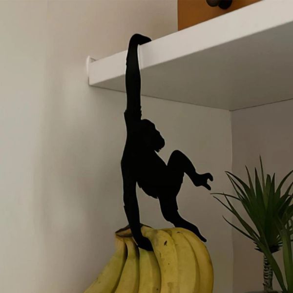 Rails Salle de rangement en fer noir en forme de singe drôle de clés durable, maintien de la banane fraîche gadgets de cuisine de cuisine