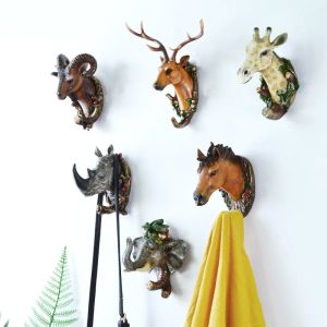 Rails Simulation résine Animal crochet suspendus vêtements chapeau écharpe clé cornes de cerf cintre support mural corne de rhinocéros pas de poinçonnage porte décor à la maison