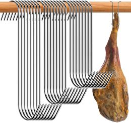 Rails Crochet à viande de boucher en acier inoxydable S, outil pour fumer à chaud et à froid, boucherie, chasse, poulet, barbecue, porc, saucisses, bacon, crochet de gril
