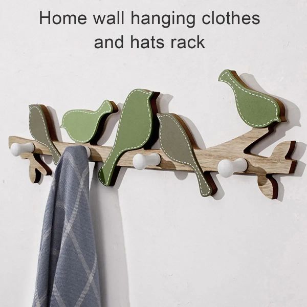 Rails crochets muraux mignon porte-chapeau en forme d'oiseau porte-clés mural en bois avec 4 crochets porte-clés décoratif crochets muraux créatifs