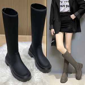 Rain Boots 2023 Dames High Boots Square Heel Platform Shoes Boot Green Black Women Maat 3540 voor vrouwen 230504