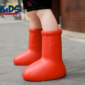 Bottes de pluie grand enfant rouge fond épais tête ronde semelle plate en caoutchouc antidérapant dessin animé 2023 enfants chaussures 230718