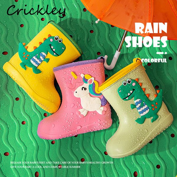 Bottes de pluie Dessin animé mignon dinosaure licorne enfants chaussures de pluie pour garçons filles imperméable en caoutchouc EVA antidérapant enfant en bas âge enfants bottes de pluie 230912