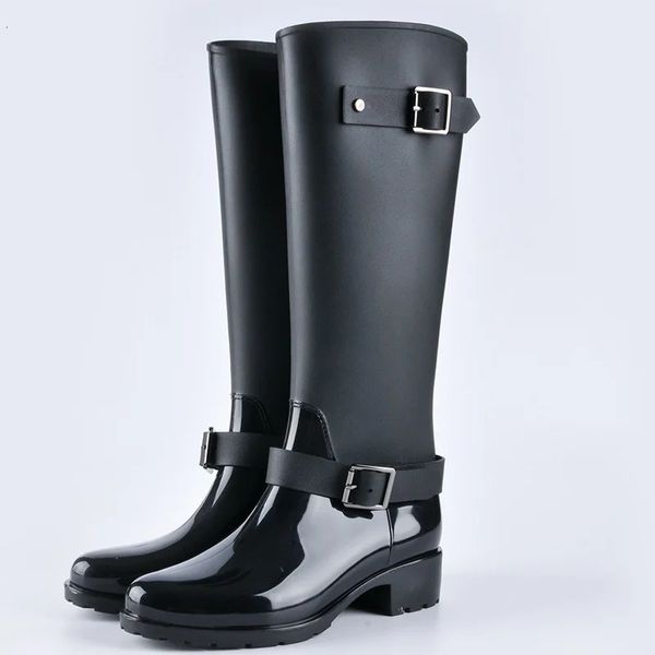 Botas de lluvia Comemore PVC para mujer Botas de lluvia largas impermeables para mujer Botas de lluvia transpirables a la moda hasta la rodilla zapatos de agua de goma para mujer negro 231101