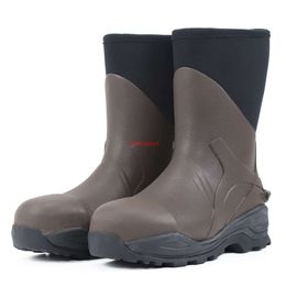 Bottes de pluie Embout en acier à cylindre moyen pour hommes de haute qualité, anti-impact, anti-perforation, chaussures de pluie imperméables, bottes d'eau en caoutchouc Newbrown, antidérapantes et résistantes à l'usure