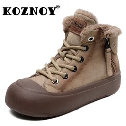 Botas de lluvia Koznoy 4 cm gamuza cuero genuino botines de felpa natural señora suave pisos sólidos piel cálida tobillo nieve cómodo invierno zapatos de mujer 231127