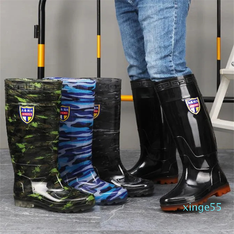 Rain Boots labor protection thick soled 45CM extra high rainshoes men's wear-resistant anti-skid waterproof extended tube knee water shoes