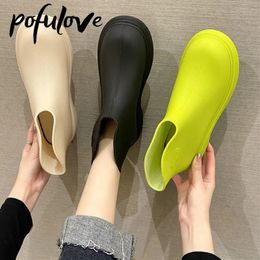 Regenlaarzen Pofulove dames korte buis regen schoenen waterdichte vaste kleur mode buiten anti slip enkel water schoenen drop groothandel 230815