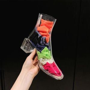 Rain Boots PVC Damesschoenen Transparant High Heel Girls Fashion Nightclub Sexy Shoe's waterdichte 230504