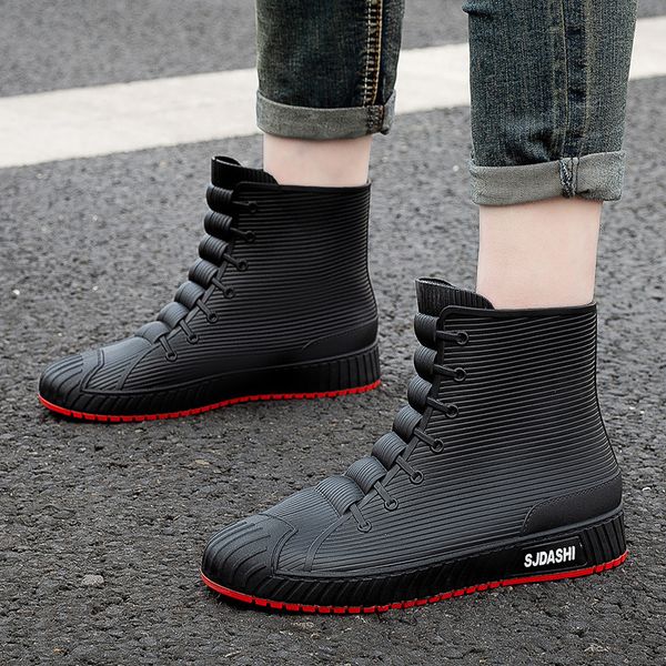 Bottes de pluie en caoutchouc pour hommes, chaussures d'extérieur à plateforme, imperméables, de travail, solides, Bota Masculina, 230822