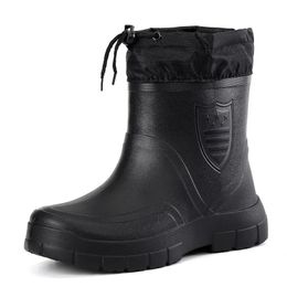 Bottes de pluie Hiver coupe-vent coton bottes de pluie hommes lumière chaude cheville bottes de pluie mode noir sans lacet chaussures de pluie hommes imperméable travail Boot2024 231030