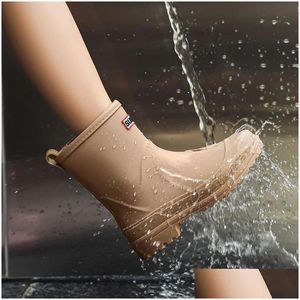 Regenlaarzen vrouwen lage niet-slip keukenschoenen Water Woman Rubber Garnes Slip-on Rain Boots Short Drop levering accessoires Speci DHDZ6