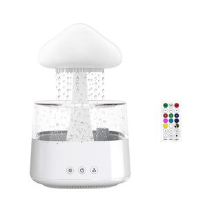 Rain Cloud Humidificateur Portable Veilleuse Aromathérapie Diffuseur d'Huiles Essentielles avec 7 Couleurs LED Lumières Fontaine de Bureau Goutte d'Eau Sonore 450ml Télécommande