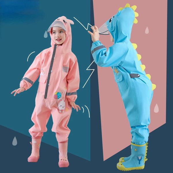 Rain Gear Chubasquero para niños de 110 años, mono impermeable para niños y niñas, mono impermeable con capucha de una pieza, ropa impermeable y pantalones para bebé de dinosaurio de dibujos animados 231031