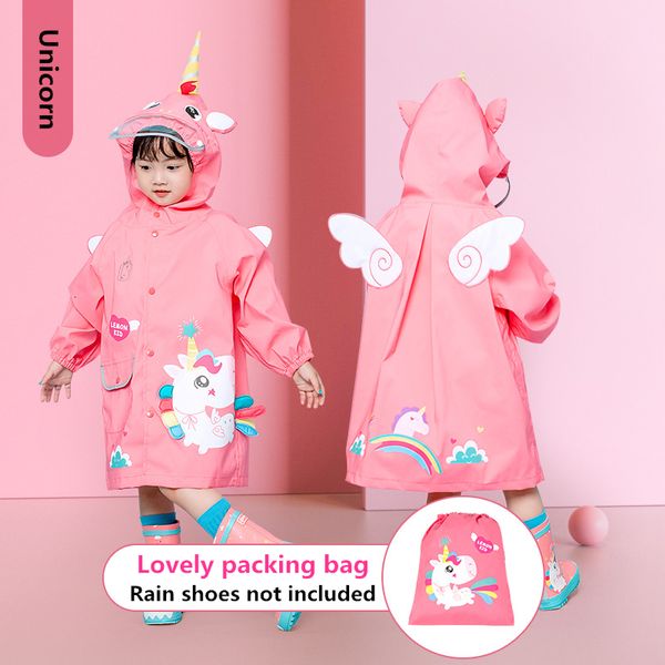 Rain Gear Niños Espesar Impermeable Ropa impermeable Niños 3D Impresión sólida Capa de lluvia Unicornio Dinosaurio Impermeable para niñas Niños Poncho impermeable 230614