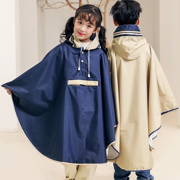 Vêtements de pluie Style coréen enfant Poncho avec sac imperméable imperméable pour enfants filles étudiants espace cartable 231031