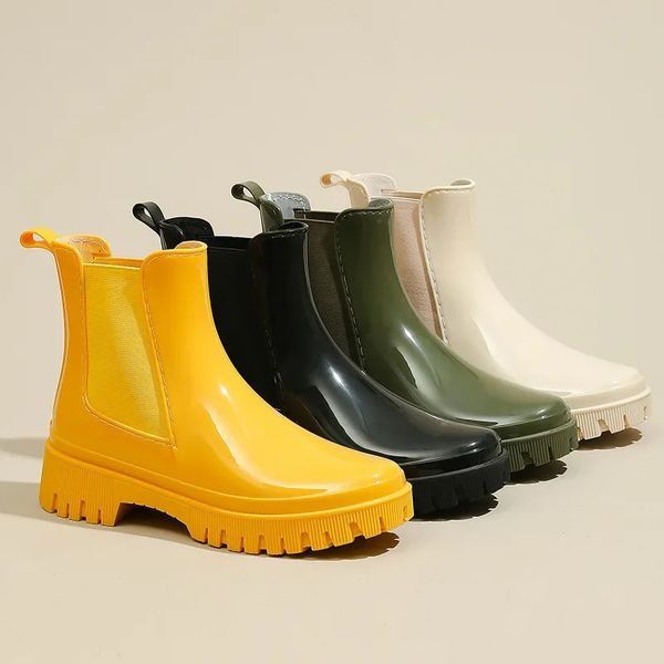 Chaussures de pluie Femmes Boots imperméables Chelsea Chunky Galoshes Garden Boot Rubber Boot femelle Femelle Femme de cuisine sans glissement.