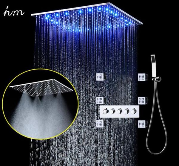 Juego de ducha tipo spa tipo lluvia, cabezal de ducha con luz LED de 20 pulgadas, rociador corporal montado en el techo, baño con desviador termostático de alto flujo, Bath4607360